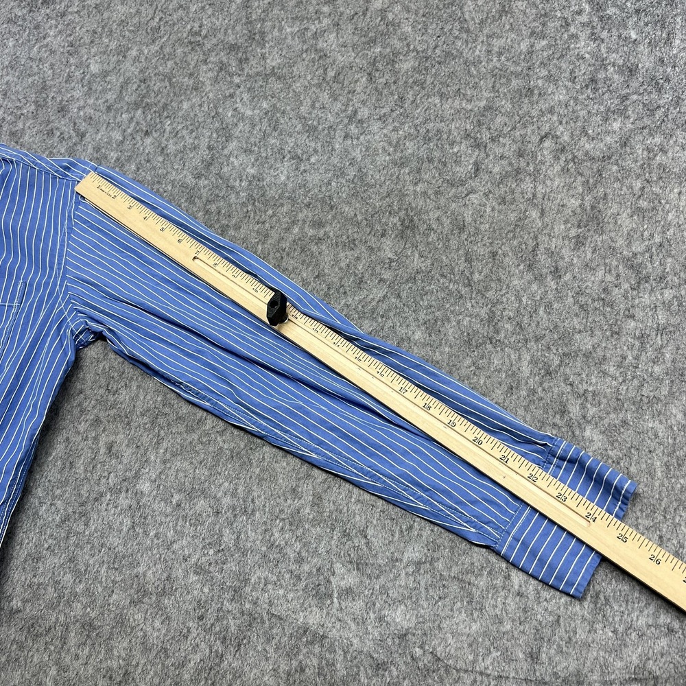 American Eagle Shirt Mens S Blue Stripe Long Sleeve Button Up Band Collar Preppy - Picture 11 of 16